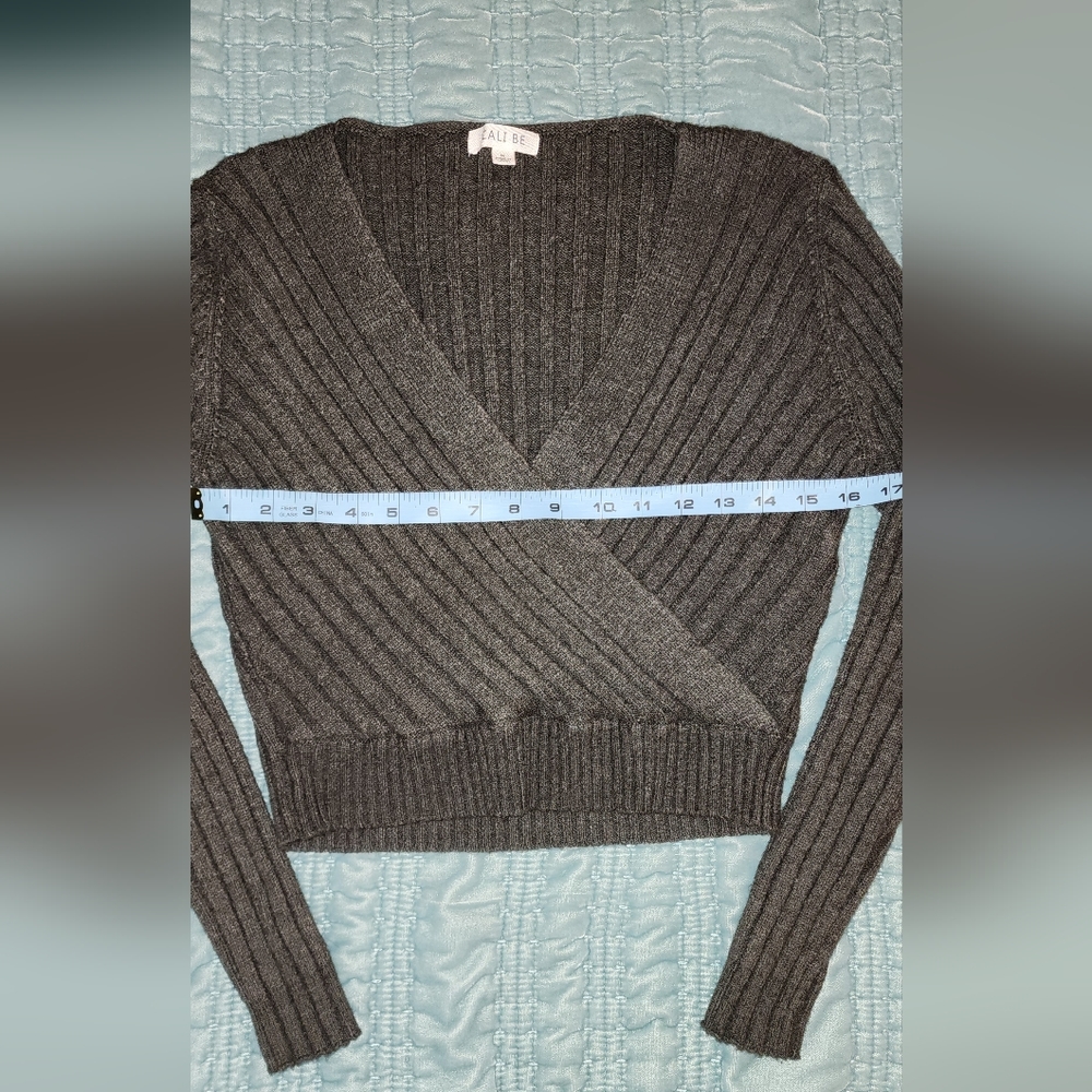 Cali Be Ribbed Wrap Front Sweater On Dark Charcoal Size Medium NWOT - Picture 8 of 8